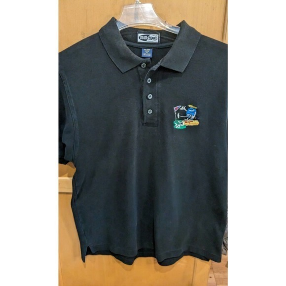 M & M Candy Polo Men Shirt black Size medium Golf‎ candy logo